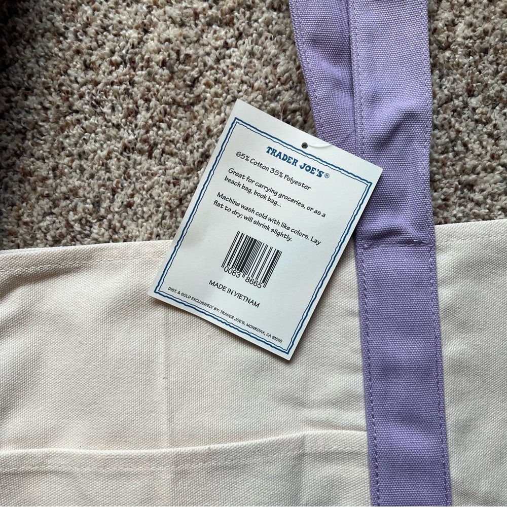 Large Trader Joe's Lavender Canvas Tote Bag - Picture 2 of 4